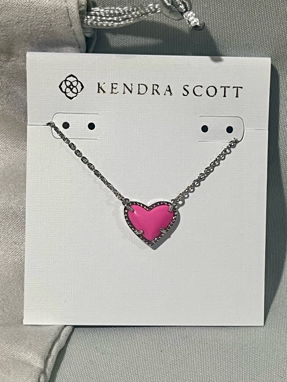 Kendra Scott Hot Pink Heart Necklace in Silver-tone